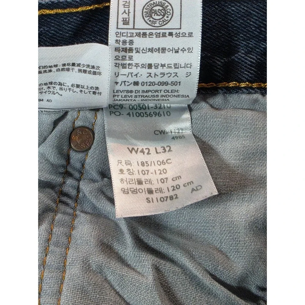 Levis 501 Original Fit Mens Blue Denim Straight Leg Button Fly Jeans 42x32